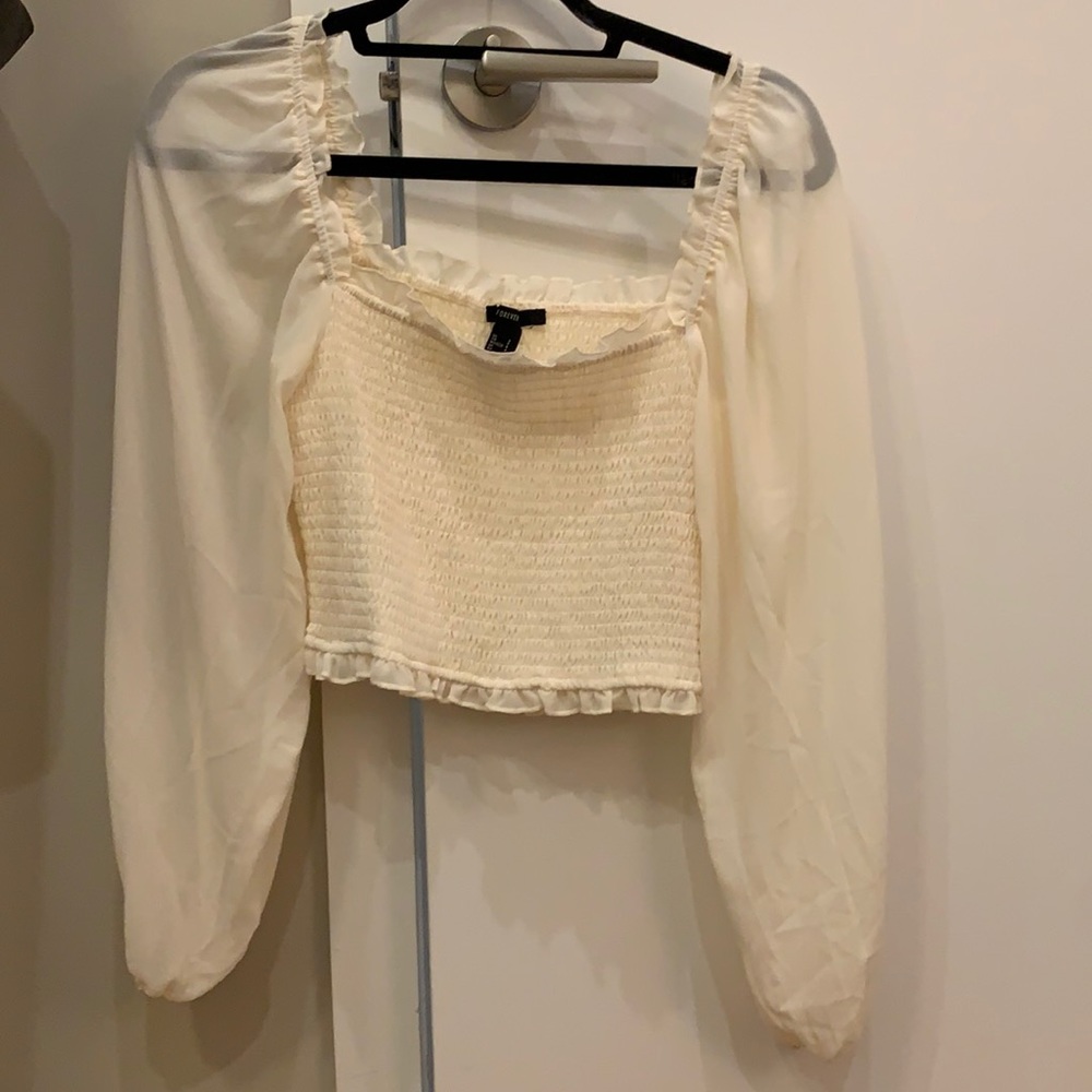 Off white ribbed ruffle blouse